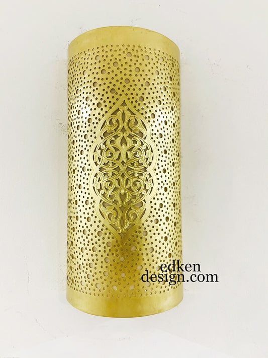 Contemporary Moroccan brass light fixture, perfect for hallway or bedroom ambient lighting.