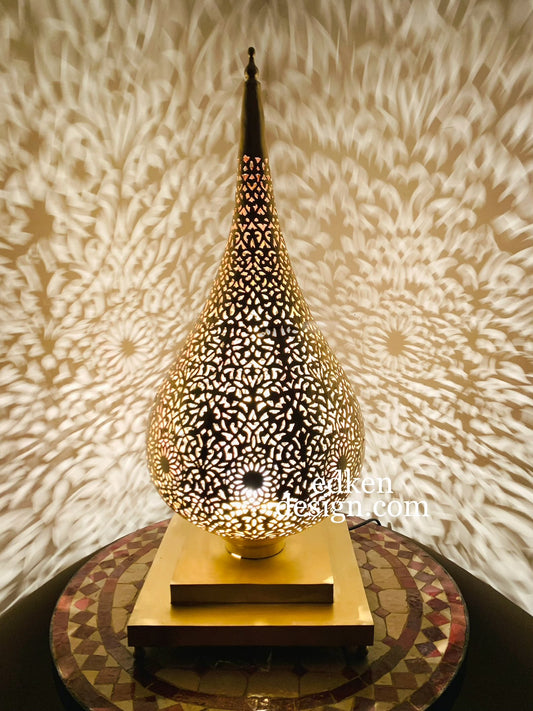 Handcrafted Moroccan brass floor lamp with intricate filigree