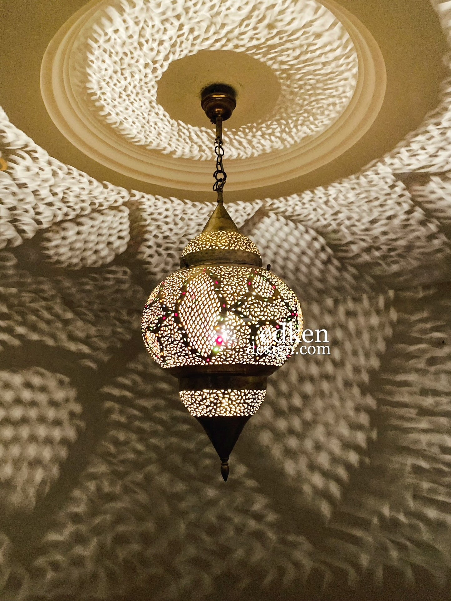 EDKEN LIGHTS - Morocco Ceiling Lamp Shades Fixture  brass Morocco Chandelier Handmade with Red Green and Blue design