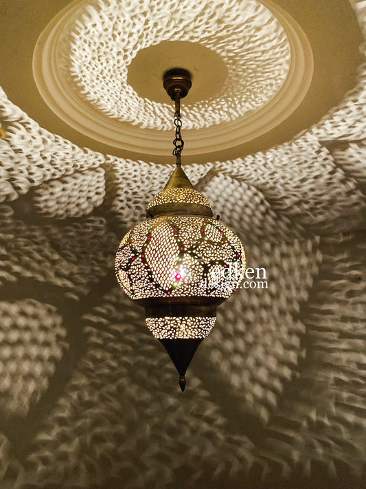 EDKEN LIGHTS - Morocco Ceiling Lamp Shades Fixture  brass Morocco Chandelier Handmade with Red Green and Blue design