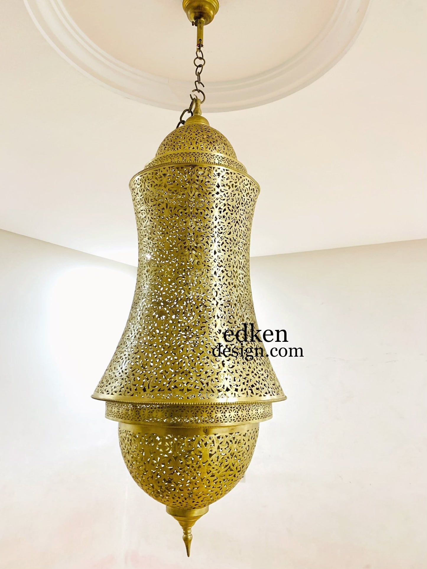 EDKEN LIGHTS - Switched Off Morocco Ceiling Chandelier Large Hanging Lamp Shades Fixture Moorish Lights Handmade Brass in Morocco