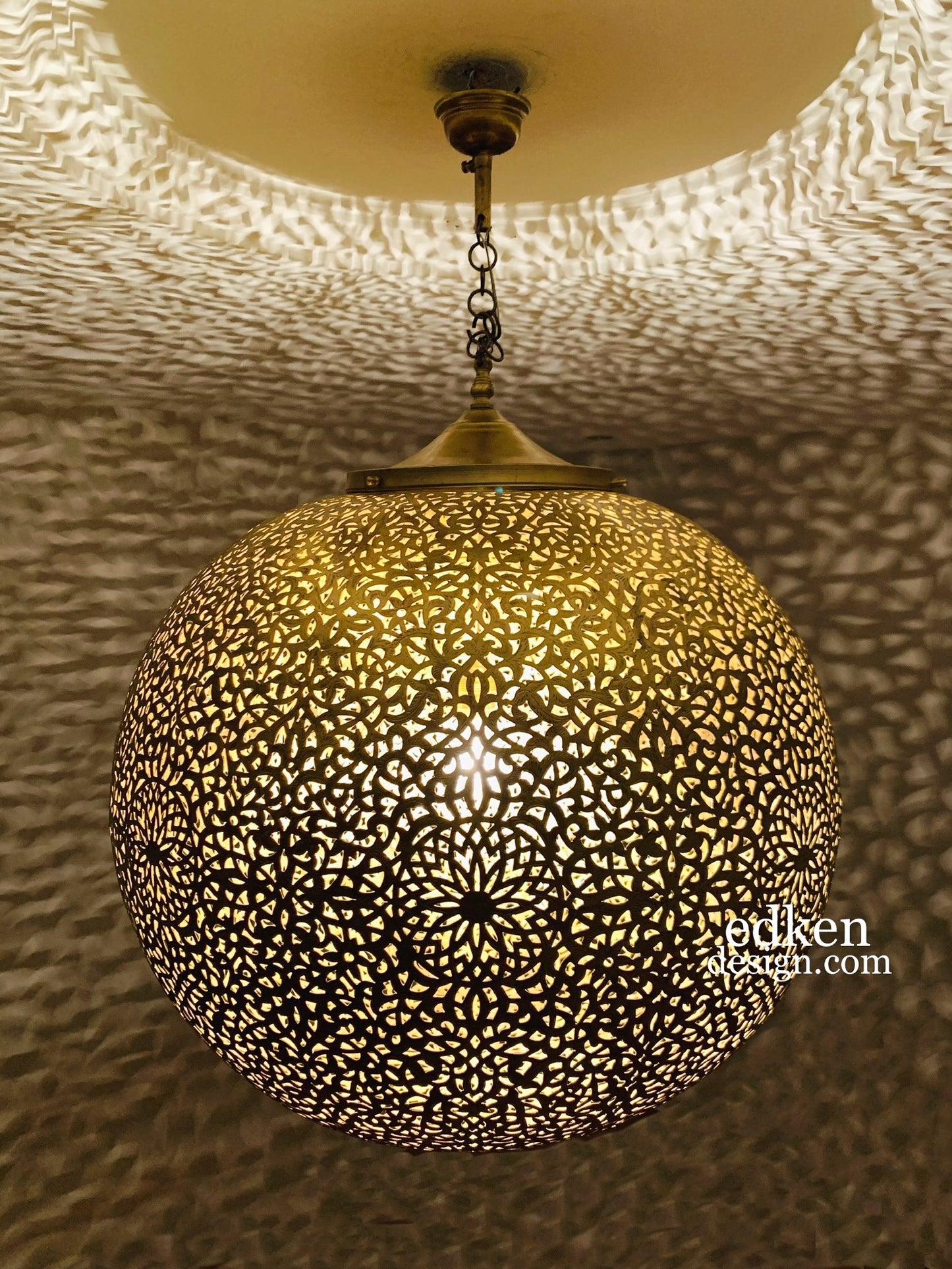 EDKEN LIGHTS - Closer view Morocco Ceiling Lamp Shades Globe Shape Fixture Ball pierced Hanging Brass Lights