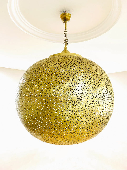 EDKEN LIGHTS - Switched Off Morocco Ceiling Lamp Shades Globe Shape Fixture Ball pierced Hanging Brass Lights