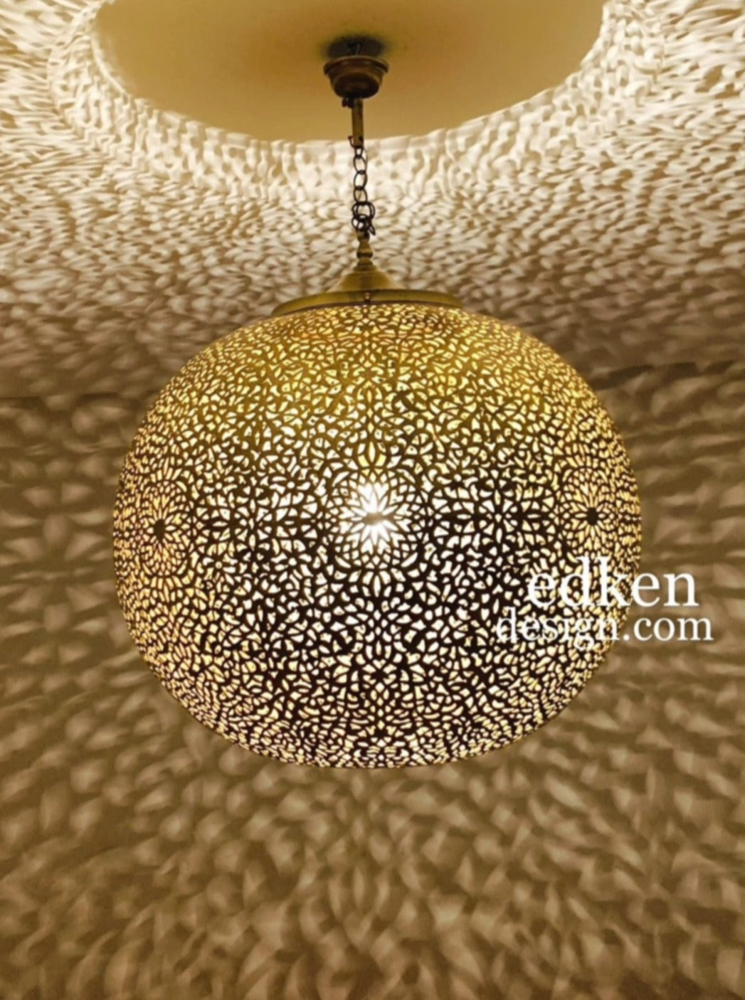 EDKEN LIGHTS - Morocco Ceiling Lamp Shades Globe Shape Fixture Ball pierced Moorish Design Hanging Brass Lights