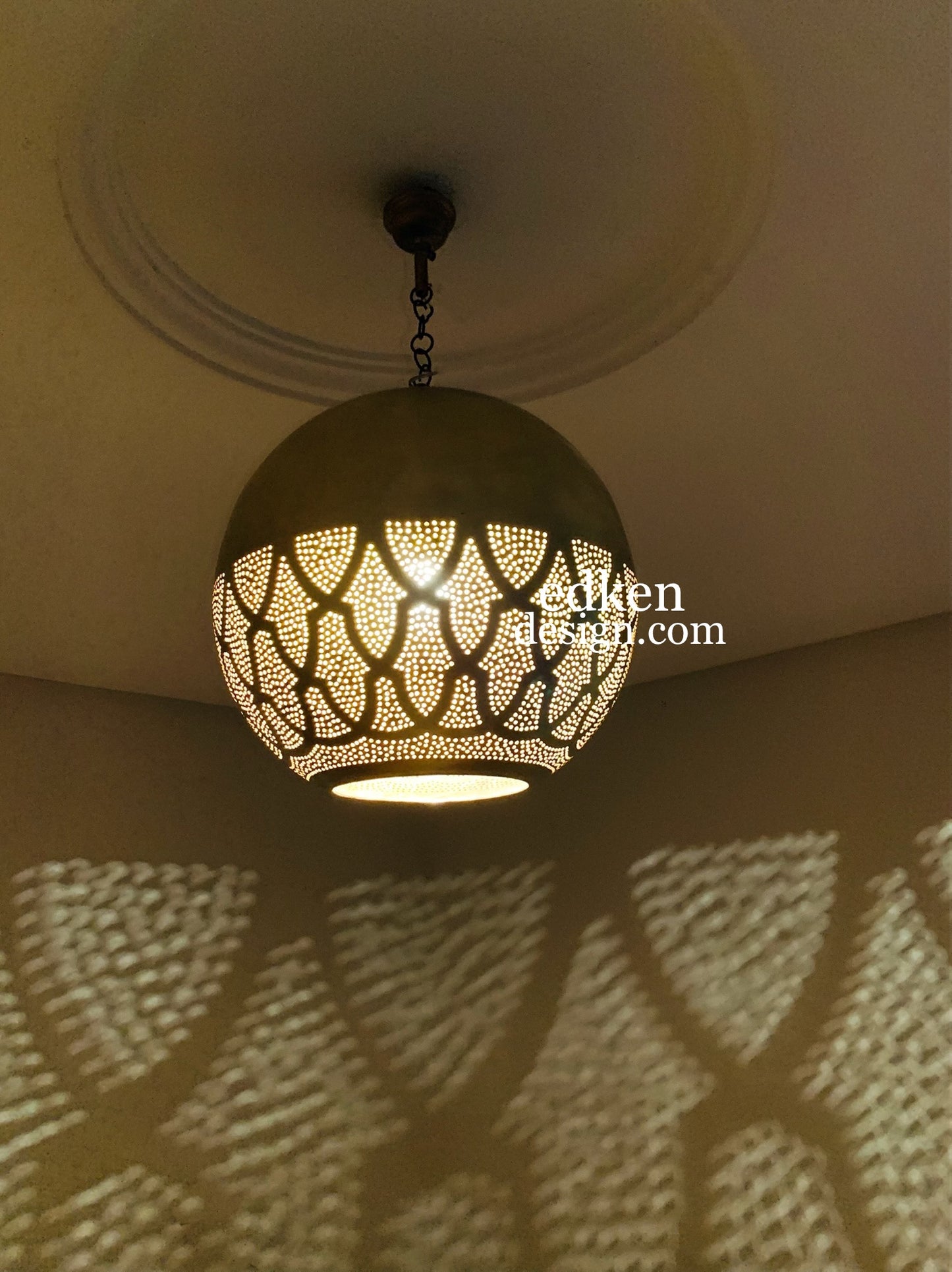 EDKEN LIGHTS - Morocco Ceiling Lamp Shades Globe Shape Fixture Ball pierced Hanging Brass Lights 2