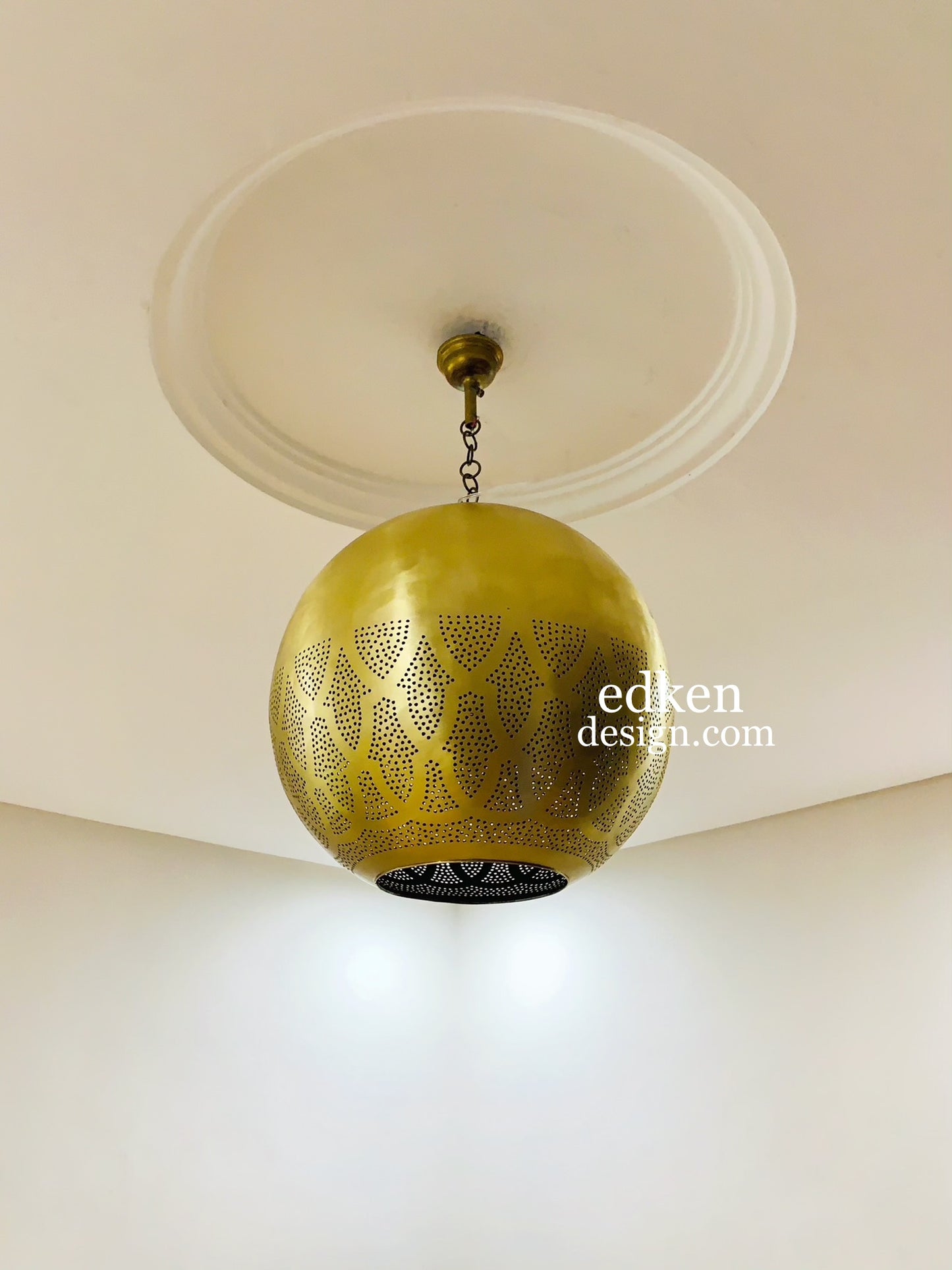 EDKEN LIGHTS - Switched Off Morocco Ceiling Lamp Shades Globe Shape Fixture Ball pierced Hanging Brass Lights 