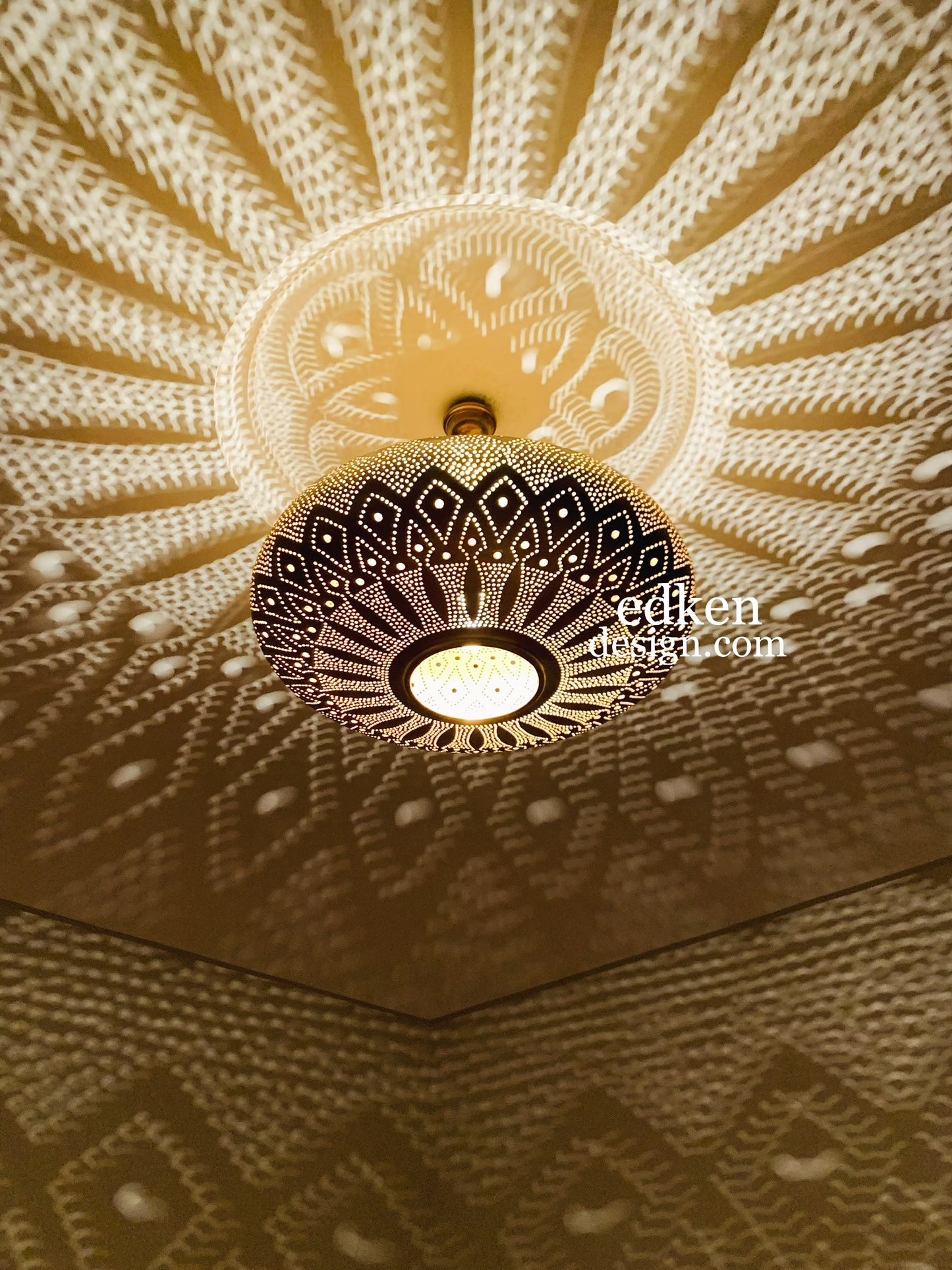 EDKEN LIGHTS - Side View Morocco Ceiling Lamp Shades Fixture pierced Brass Lozenge Hanging Lights Handmade Brass Morocco Home Decor Lighting